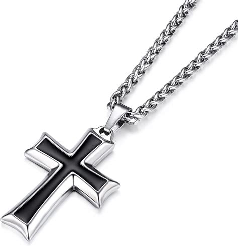 Jp Hzman Mens Stainless Steel Cross Pendant Necklace Flower