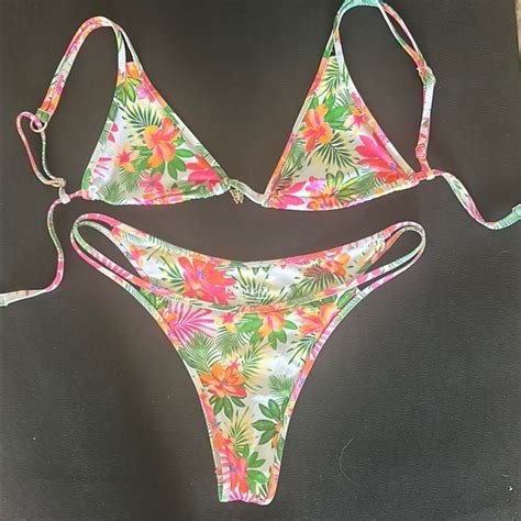 Kulani Kinis Swim Kulani Kinis Tropical Floral Bikini Pink And Green Poshmark