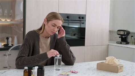 During A Headache A Woman Throws An Aspirin Tablet Into A Glass Of