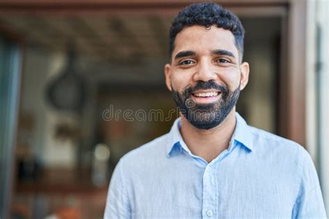 Young Arab Man Smiling Confident Standing At Street Stock Photo Image