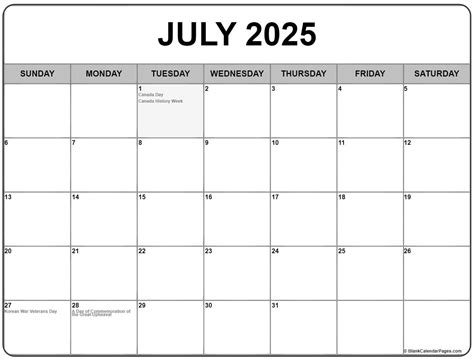 July 2025 Calendar Canada With Holidays - Calendar January 2025 Printable