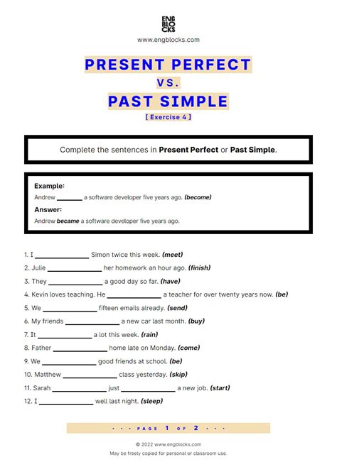 Present Perfect Vs Past Simple — Exercise 1 Esl Worksheets