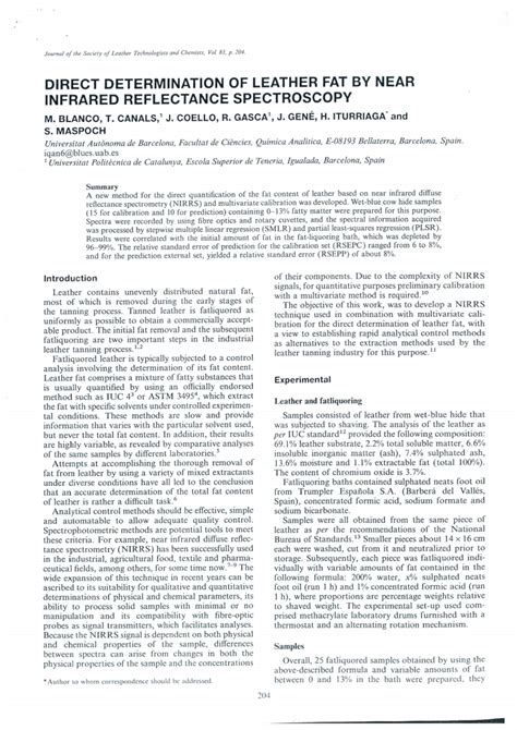 Pdf Direct Determination Of Leather Fat By Near Infrared Reflectance