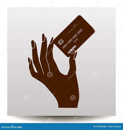 Woman`s Hand Holds The Credit Card Vector Icon On A Realistic P Stock