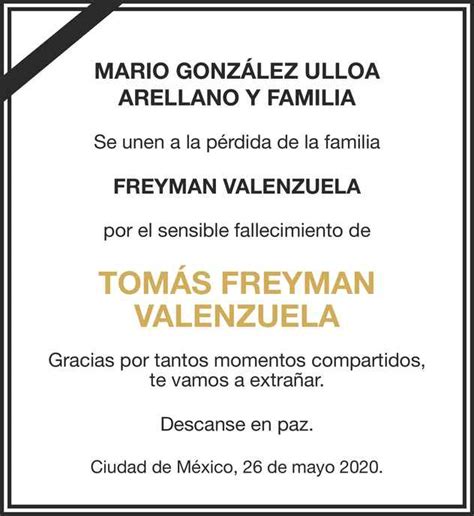 Señor Tomás Antonio Freyman Valenzuela Obituario Esquela