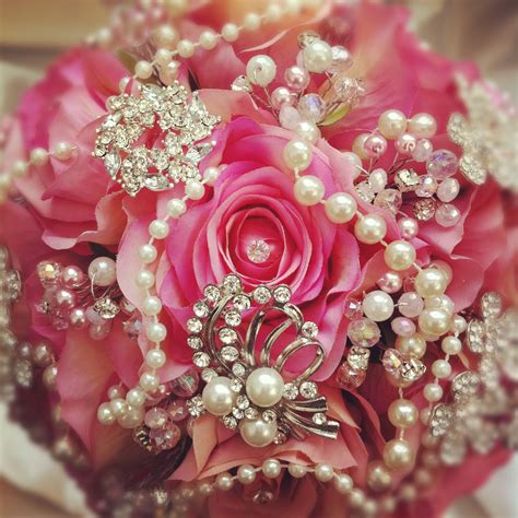 Vintage Pink Pearl Bouquet With Brooches Pearls Crystals Diamontes