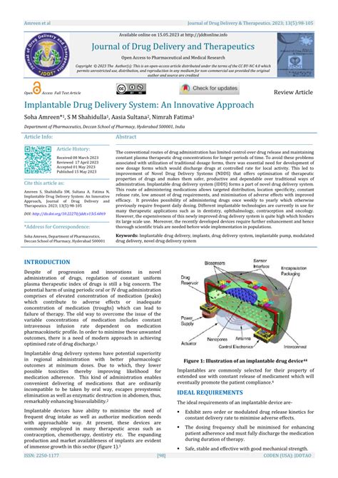 Pdf Implantable Drug Delivery System An Innovative Approach