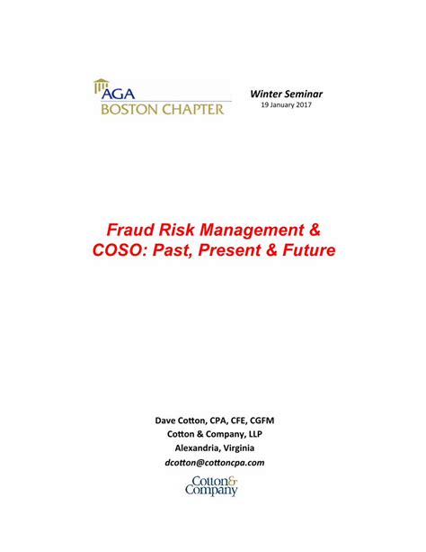 Pdf Fraud Risk Management Coso Past Present Future Fraud Risk