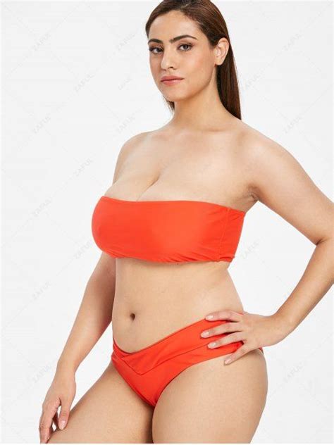 [74 Off] 2020 Zaful Bandeau Plus Size Bikini Set In Bright Orange