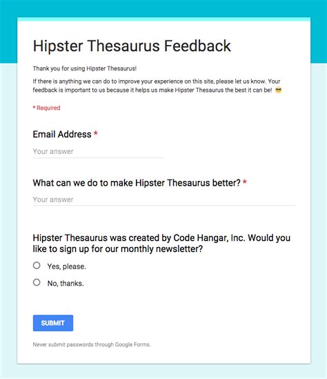 Collect Customer Feedback fo' Free using Google Forms