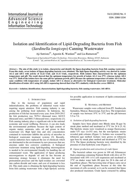 (PDF) Isolation and Identification of A Lipid-Degrading Bacteria from ...