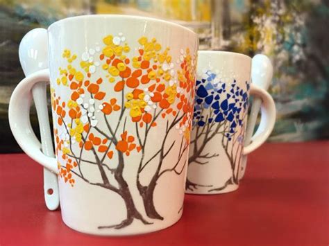 Tasses De Soleil Lot De 2 Etsy Diy Pottery Painting Painted Coffee