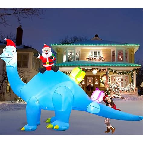 Ft Long Christmas Inflatable Dinosaur On Sleigh With Triceratops