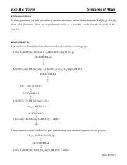 Exp A Intro Synthesis Of Alum V Docx Exp A Intro Synthesis