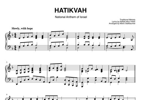 Hatikvah התקווה National Anthem Of Israel Arr Mario Stallbaumer