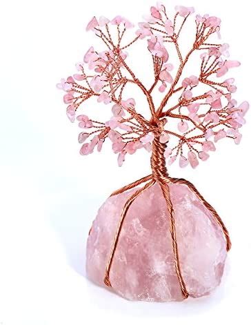 Jovivi Natural Rose Quartz Crystal Money Tree Healing Stones Tree Of