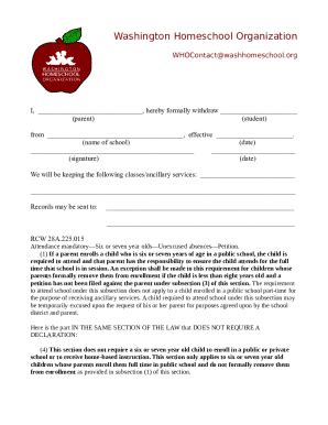 Fillable Online Withdrawal Forms Washington Homeschool Organization