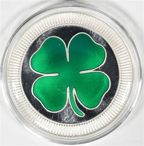 One Oz 999 Enameled 4 Leaf Clover Silver Round