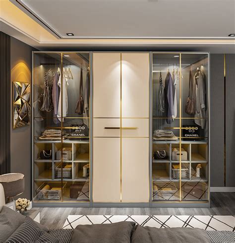 Modern Style Bedroom Furniture Aluminum Gold Frame Door Closet Wardrobe Interni Case Nova