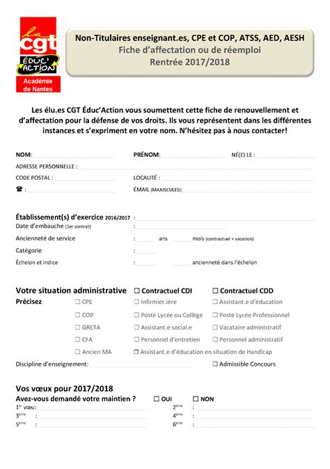 Fiche de suivi syndical CGT Educ Action Académie de Nantes