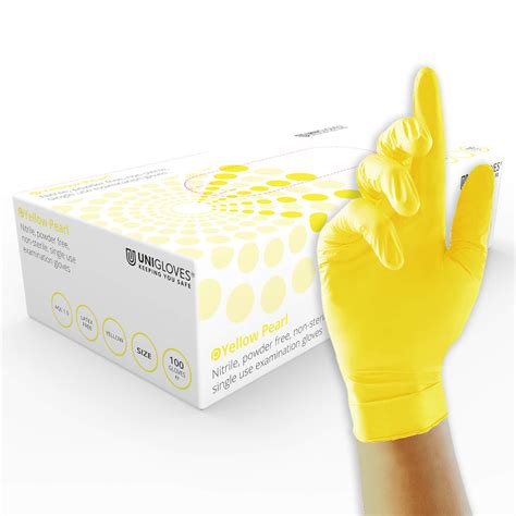 Pearl Yellow Powder Free Nitrile Examination Gloves Box Of 100 Ex