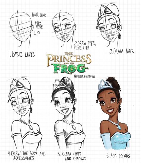 Анастасия Косьянова On Instagram “how To Draw Tiana💚 From “the Princess And The Frog” Step By