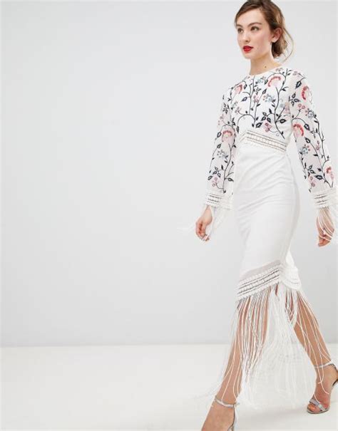 Frock And Frill Long Sleeve Embroidered Dress With Fringed Detail Asos