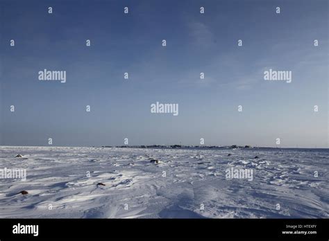 View Of Arviat Nunavut With Snow Landscape Stock Photo Alamy