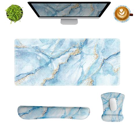 Blue Gold Marble 4in1 Large Gaming Mouse Pad China Wrist Rest Mouse