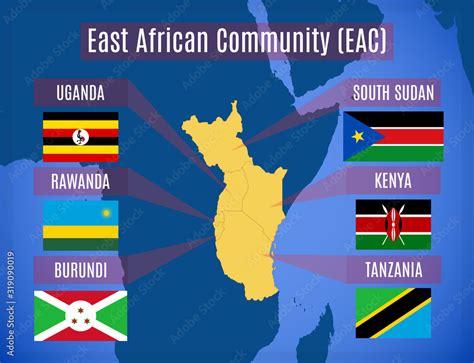 Vector Map And Flags Of The East African Community Eac Stock Vector