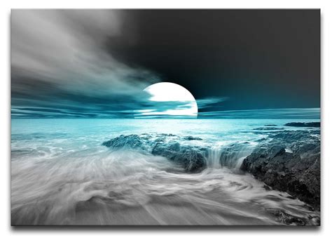 Canvas Print Uk Framed Teal Sunset Print For Living Room Modern Beach