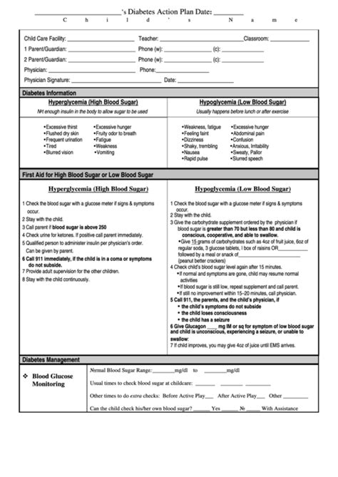 Diabetes Action Plan Template Printable Pdf Download