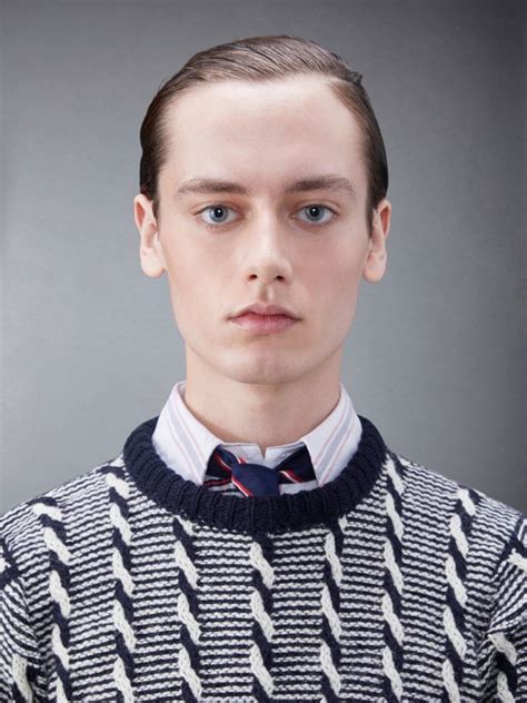 Donegal Bicolor Twist Cable Bar Crew Neck Pullover Thom Browne