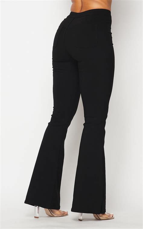 High Waisted Stretchy Bell Bottom Jeans Black