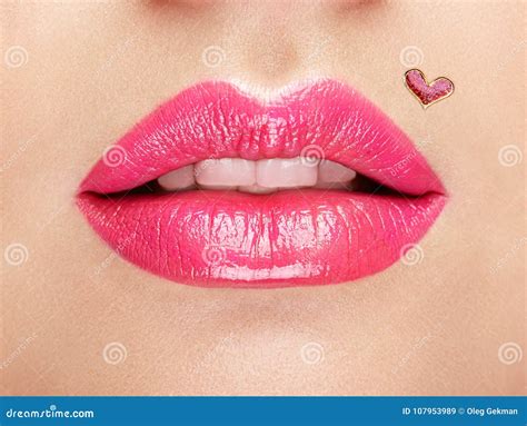 Lips Painted With A Lipstick Heart Stock Image Image Of Open Holiday