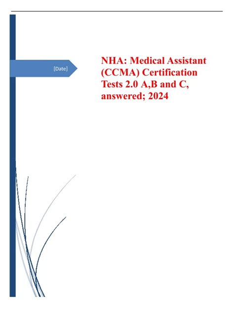 Nha Medical Assistant Ccma Certification Tests 2 0 A B And C Answered 2024 Nha Medical