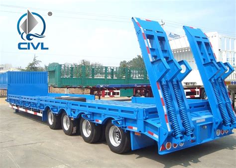 Low Bed Semi Trailer Cimc 3 Axles Flatbed With 60 Tons To Transport