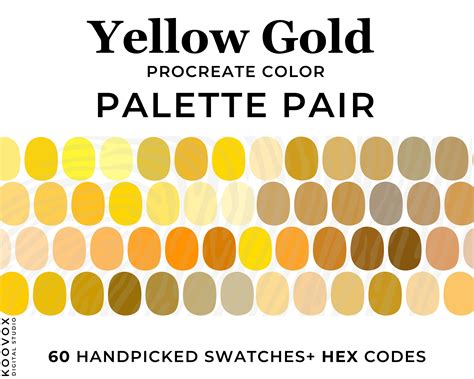 Yellow Gold Color Palette Procreate, Procreate Color Palette, Hex Color ...