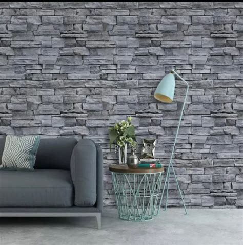 Wallpaper Dinding Motif Batu Alam 3d Abu Tua Lazada Indonesia