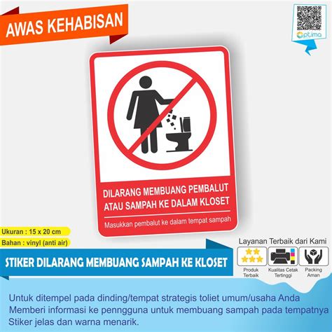 Jual STIKER DILARANG BUANG PEMBALUT BENDA KE DALAM KLOSET Indonesia