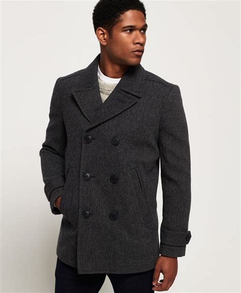 Men S Bridge Coat In Black Superdry Uk Peacoat Men Peacoat Mens Jackets