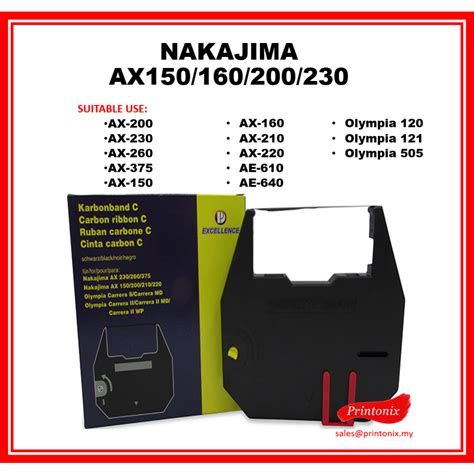 NAKAJIMA AX200 AX150 AX160 AX210 AX220 Typewriter Ribbon Black For