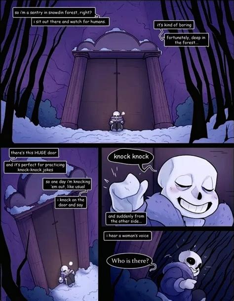 Sans meets Toriel by telling bad jokes and puns through the ruins door, protect human, Frisk ...