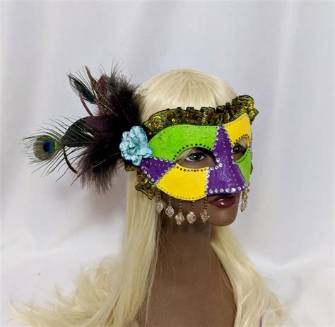 Mardi Gras Mask Beaded Purple Green Gold Masquerade Ball Costume Mask ...