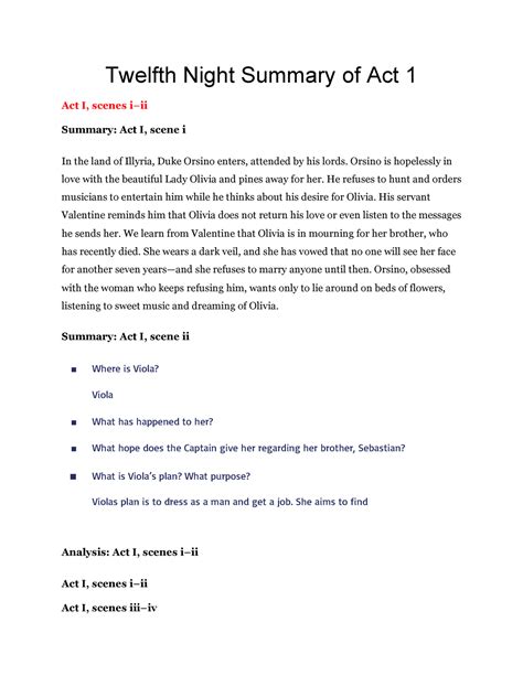 Asia Jones L4 Act 1 Summaries Twelfth Night Summary Of Act 1 Act I