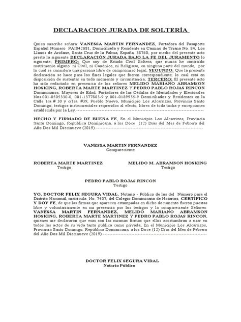 Declaracion Jurada De Soltería Pdf República Dominicana Gobierno