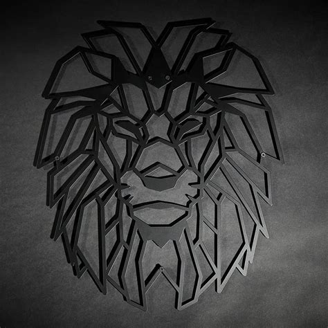 Amazon De Hoagard Lion Head Geometric Metal Wall Art By L Wenkopf