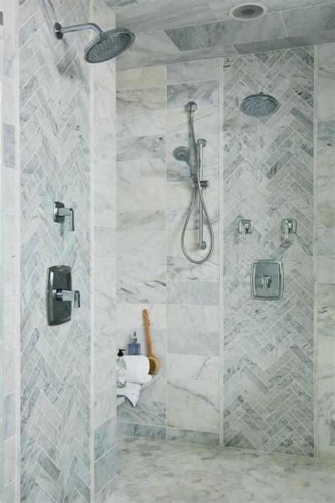 Gray Marble Herringbone Pattern Shower Accent Tiles Accents Gray Marble