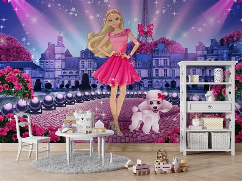 Barbie Wall Mural Barbie In Paris Wallpaper Barbie Etsy