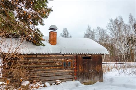 Premium Photo | A wooden hut in the forest in winter under the snow.